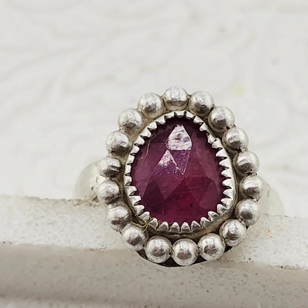 PINK SAPPHIRE RING HANDMADE IN RECYCLED STERLING SILVER WITH EMBELLISMENT SZ 8